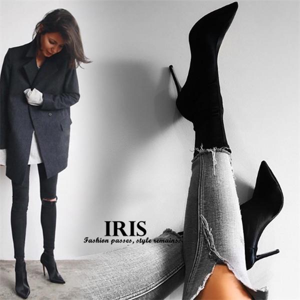 【IRIS】レディースブーツ　冬　ストレッチソックスブーツ　ピンヒール　シューズレディース　靴　女の子　カジュアル　日常　パーティー　お出かけ　ママ靴