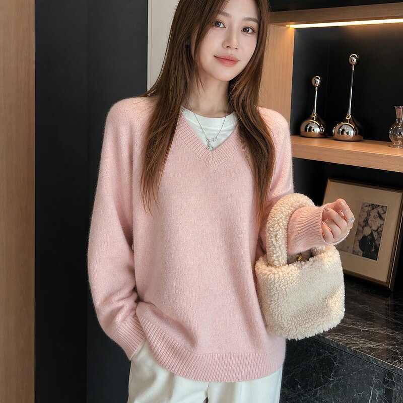 レディース ニット トップス 長袖 フリーサイズ 着丈63cm バスト114cm 袖丈55cm ラグランスリーブ 無地 ブラック オフホワイト ダークグレー ピンク 大人 カジュアル 毎日のコーデ 重ね着 iris0926-10044648 イーリス サンプル画像2