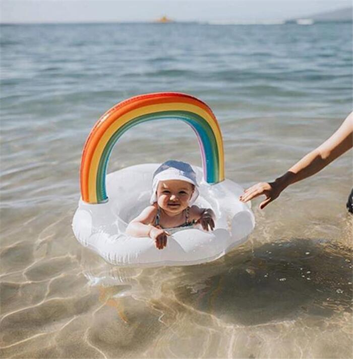 浮き輪 子供用 足入れ 座付き 浮輪 虹 キッズ用 浮き具 安定感 夏休み 夏 水遊び ビーチ プール 海水浴 水泳 お風呂 ボート 浮輪 安定感 1～3歳用 2