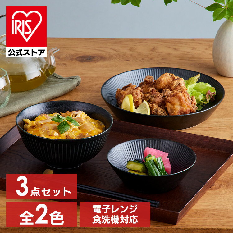 食器 3点セット 皿 お皿 MNW-3S アイリスオーヤマ 美濃焼 磁器 小鉢 茶碗 丼ぶり プレート ボウル 洋食 和食 新生活 電子レンジ対応 食洗機対応 日本製