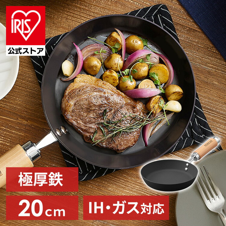 フライパン 20cm IH 鉄 ガス 鉄製 鋳物 フライパン 極厚 軽量 軽い ガス火 直火 取っ手一体型 鉄フライパン 焼く おしゃれ 調理 アイリスオーヤマ SCPT-F20のサムネイル