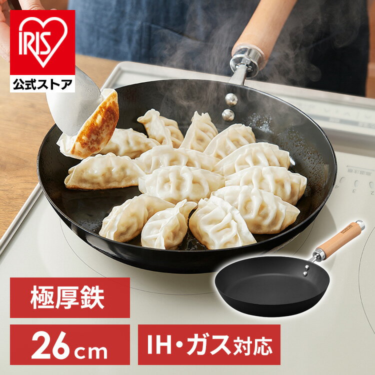 フライパン 26cm IH 鉄 ガス 鉄製 鋳物 軽量 フライパン 極厚 ガス火 直火 取っ手一体型 鉄フライパン 焼く おしゃれ 調理 アイリスオーヤマ SCPT-F26