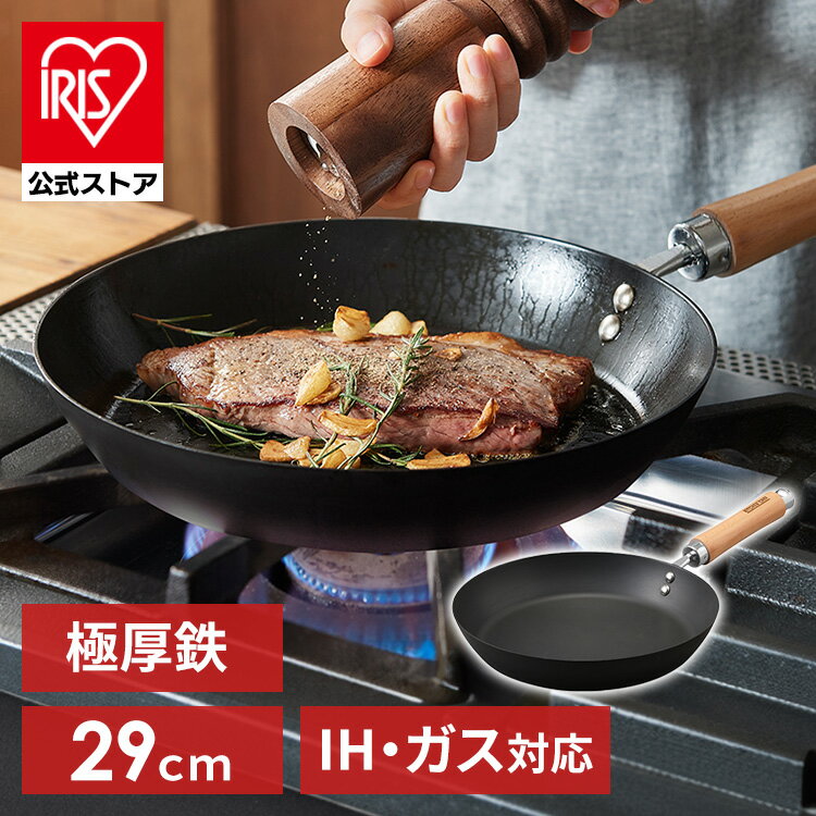 フライパン IH 鉄 ガス 29cm 鉄製 鋳物 フライパン 極厚 軽量 取っ手一体型 鉄フライパン ガス火 直火 焼く おしゃれ 調理 アイリスオーヤマ SCPT-F29