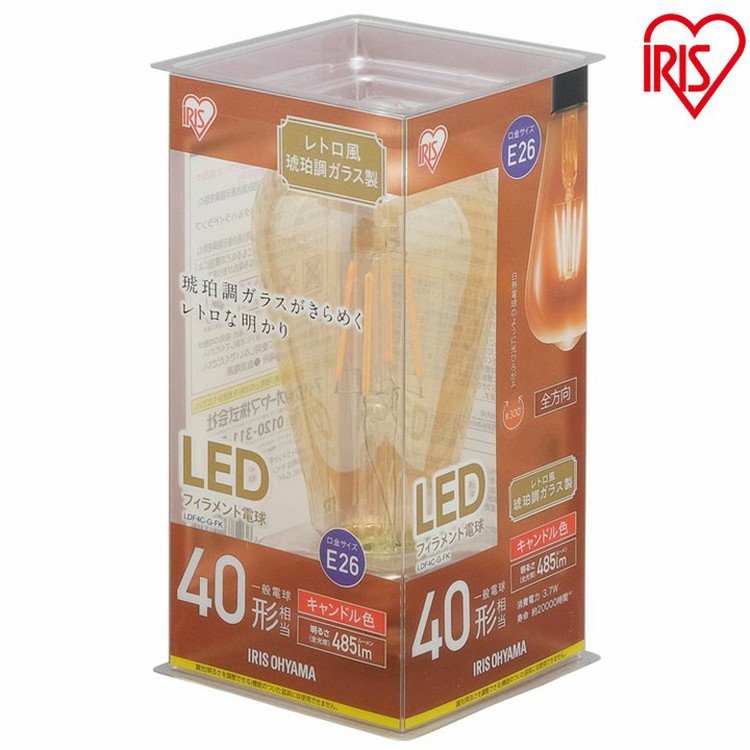 General Light Bulbs - ＼20%ポイントバック★22日9:59迄／【10個セット】LEDフィラメント電球 琥珀調 キャンドル色 40形相当(485lm) LDF4C-G-FK アイリスオーヤマ[安心延長保証対象]【iris_dl02】