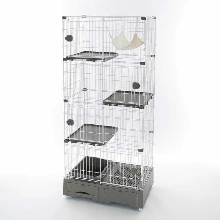 システムトイレ一体キャットケージ 4段 ハンモック・猫砂スコップ付 MB320GY猫 ケージ トイレ一体 トイ..