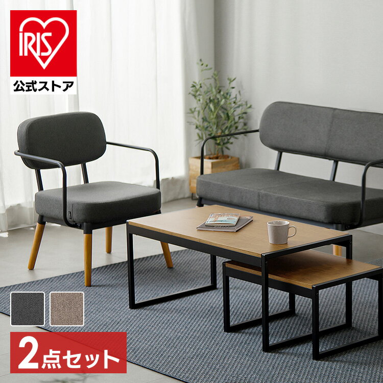 【2点セット】スチールフレームソファ 1人掛け 2人掛け セット MSS ダークグレー ブラウン 送料無料 ソファ 一人掛け 二人掛け チェア 椅子 いす イス ソファー 肘掛け 背もたれ 布張り 木製脚 アイリスオーヤマ【iris_dl04】