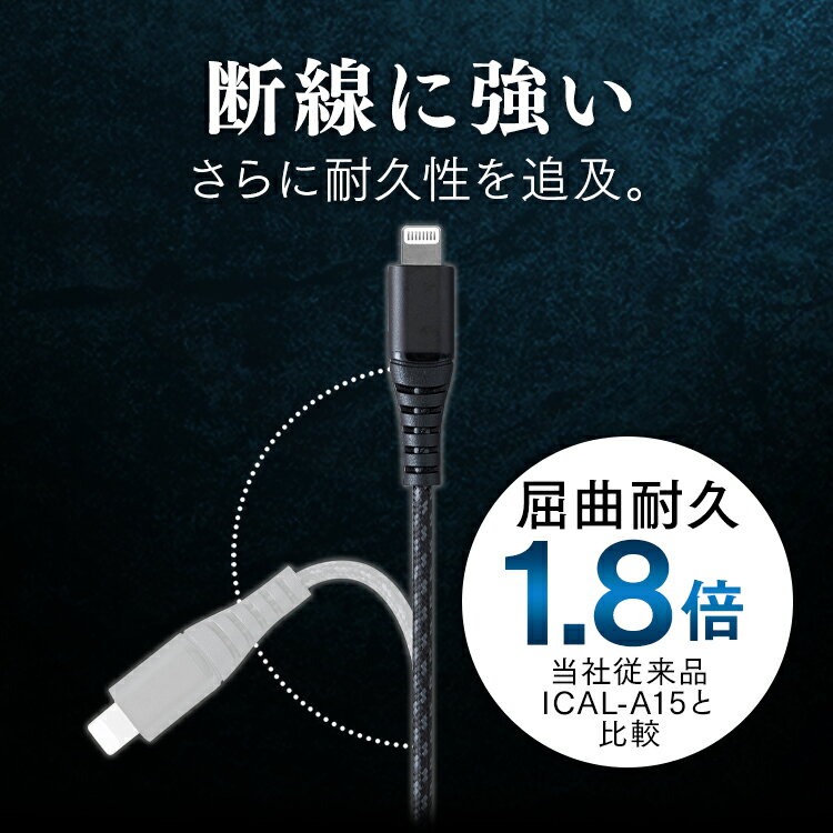 ケーブル 1.5m ICAL-C15 全2色 高耐久Lightningケーブル ライトニングケーブル Lightningケーブル 高耐久 Type-A USBType-A USB ケーブル らいとにんぐ 高耐久ケーブル 1.5m アイリスオーヤマ