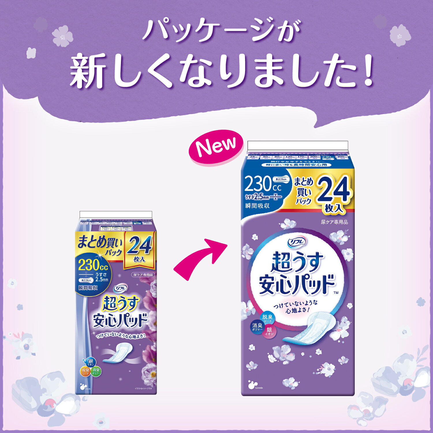 【2個セット】超うす安心パッド 230ccまとめ買いパック24枚 パッド 超うす 安心 トイレ まとめ買い 24枚 女性向け 大人 リフレ【iris_dl03】