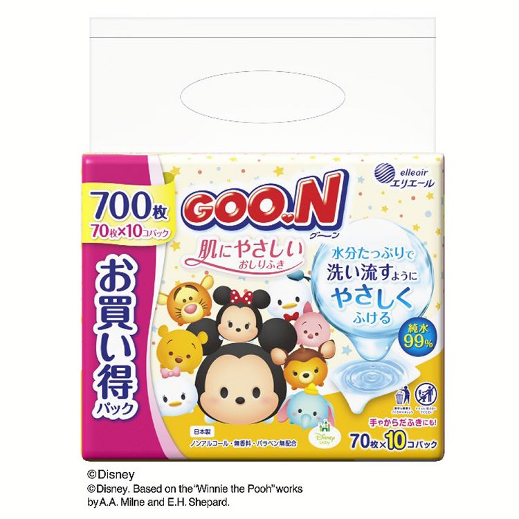 赤ちゃん用 おてふき 体拭き グーン 肌にやさしい おしりふき 詰替用 70枚×10P グーン 大王製紙 おしりふき 厚手 ベビー用品 ノンアルコール 詰替用 つめかえ 肌にやさしい 大容量 エリエール