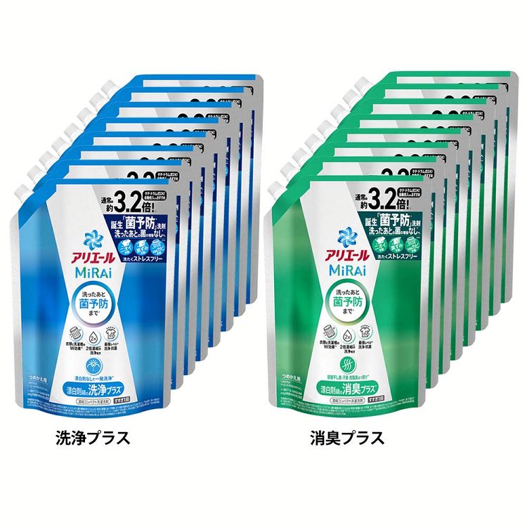 【10/1限定！1等最大100％ポイントバック】衣類用洗剤 抗菌 消臭【8個セット】アリエールミライ つめかえ　超ジャンボサイズ 920g アリエール 液体洗剤 ミライ 洗濯洗剤 部屋干し ニオイ予防 汗臭 洗浄 菌予防 詰め替え p&G 洗浄プラス 消臭プラス【D】のサムネイル