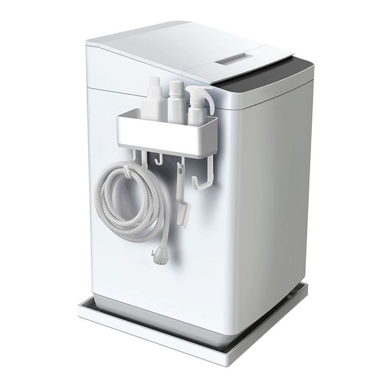 アイリスオーヤマ公式 楽天市場店のラック 洗濯機 マグネット ラックスMG ホースホルダー付フリーラック（マグネット） ホワイト A5754洗濯機 マグネット デッドスペース 浮かせる収納 ランドリー 取り付け簡単 壁面収納 整理整頓 小物収納 磁石 アスベル｜アングル2