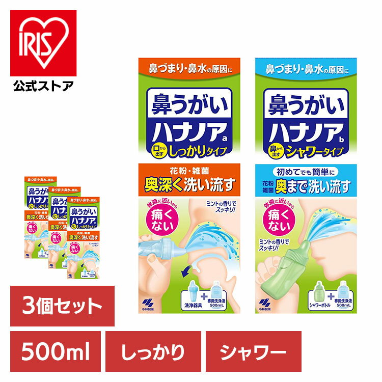 【3個セット】鼻うがい 鼻洗浄 花粉 ハナノア 500mL 鼻うがい 鼻洗浄 花粉 ハナノア 鼻づまり 鼻水 雑菌 洗浄 小林製薬 コバヤシセイヤク こばやしせいやく 小林製薬 鼻から出すシャワータイプ 口から出すしっかりタイプ