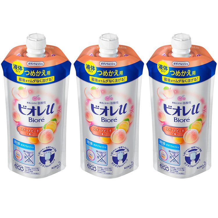 【25日限定最大100 ポイントバック！】【3個セット】ビオレu スイートピーチの香り つめかえ用 340ml ボディウォッシュ ボディソープ ボディシャンプー 弱酸性 液体タイプ 詰め替え 詰替え つめかえ 日本製 ピーチ Biore ビオレu ビオレ 花王 KAO 花王株式会社 【D】