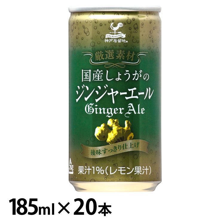 【20本】神戸居留地 厳選素材国産しょうがのジンジャーエール 缶 185ml 炭酸 微炭酸 国産 生姜 辛口 子ども ジュース 箱 富永貿易 【D】