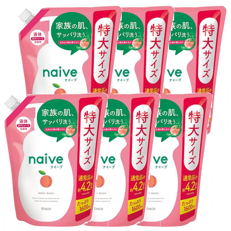 ［6個セット］ナイーブボディソープ桃の葉詰替 1600ml 送料無料 ナイーブ ボディソープ 桃 桃の葉 詰替 1.6kg 大容量 液体 ボディシャンプー Kracie クラシエ 【D】