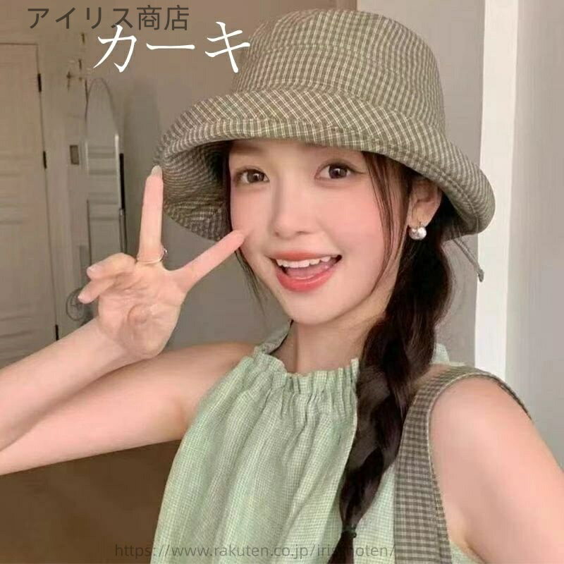 【送料無料】夏の新作 チェック柄ロールエッジバケットハット つば広で速乾性に優れ 日焼け防止効果抜群 ファッショナブルなユニセックスデザイン(4)