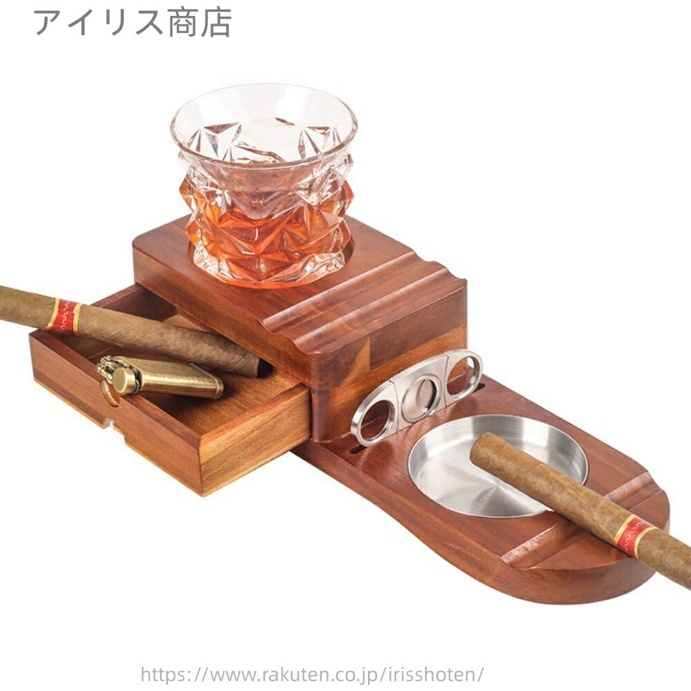 【送料無料】木製葉巻灰皿 ウィスキーガラスコースター 灰皿 引き出し シガーホルダー 葉巻灰皿 スロッ..