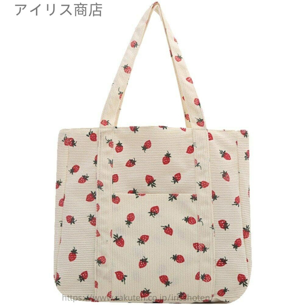 【送料無料】ショルダーバッグ イチゴ プリント スイート トートバッグ シンプル 大容量 ショッピングバッグ ハンドルバッグ 女性 屋外 旅行用 ピンク