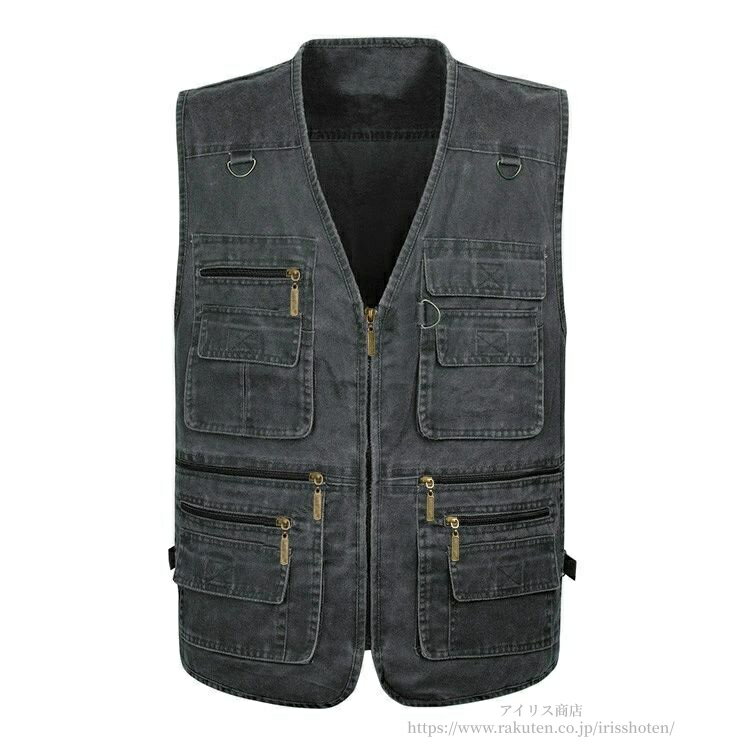 【送料無料】大きいサイズ デニム ベスト メンズ gジャン ジレベスト 釣り 多機能 ポケット付き フィッ..