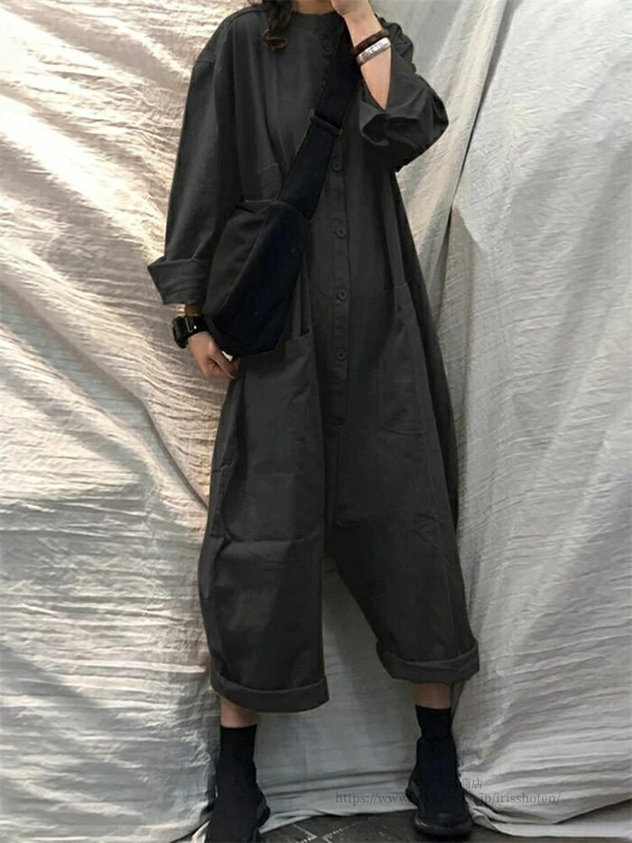 【送料無料】オールインワン 長袖 サロペット きれいめ つなぎ サロぺ パンツ ロング オーバーオール きれいめ ゆったり 大人