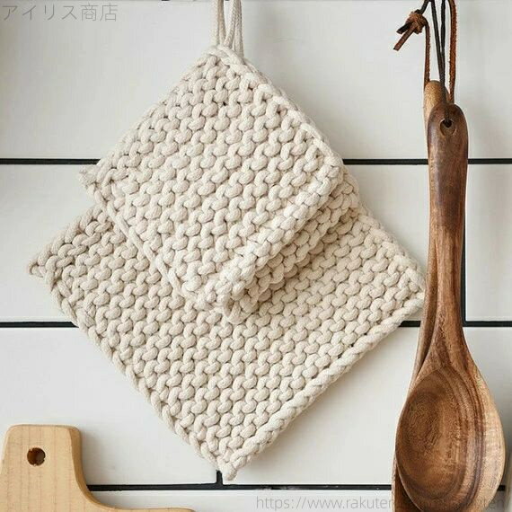 【送料無料】ホワイト ポットマット コースター 鍋敷き ニット スクエア