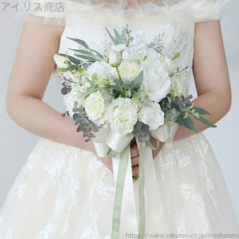 【送料無料】白いバラと牡丹の半球形ブライダルブーケ キット 手作り 披露宴 花嫁 アレンジメント ウェディング用 バラ造花 結婚式 ブーケ 花嫁 ウエディングブーケ