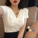 【送料無料】夏服 涼しい リブ Tシャツ サマーニット 半袖 レディース サマーニット トップス リブニット