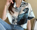 【送料無料】お出かけファッション 女子旅 定番 ナチュラル ナチュラルコーデ 総柄プリント フロントボタン 半袖 襟付き トップス ブラウス