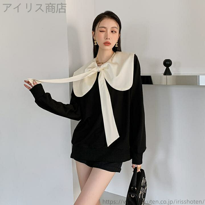 【送料無料】オフィス ラブリー ガーリー バイカラー モノトーン トレーナー プルオーバー トップス 長..