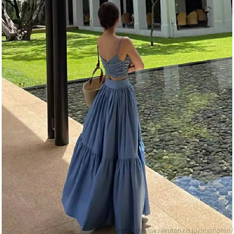 【送料無料】スカートセットアップ トップス ビスチェ スカート ロングスカート 上下セット ツーピース..