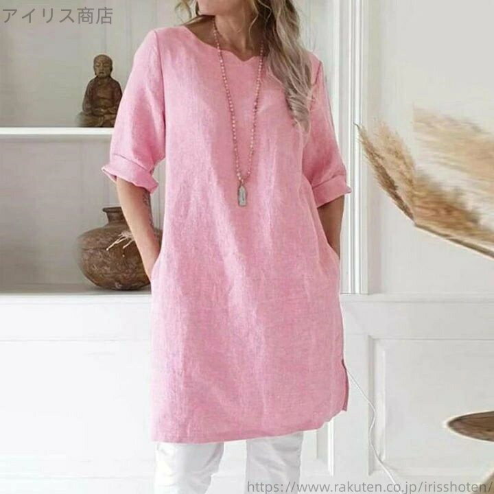 【送料無料】半袖 ひざ上丈 綿 コットン グレー ピンク ライトブルー 春夏 きれいめ レディース シャツ..