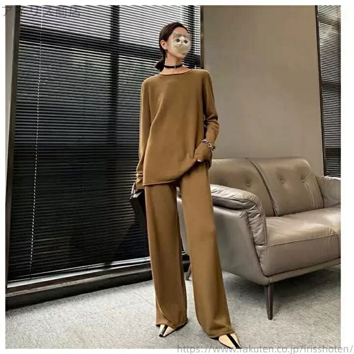 【送料無料】セーター ワイド レッグ パンツ ツー ピース スーツ ファッション カジュアル スリム セットアップ レディース