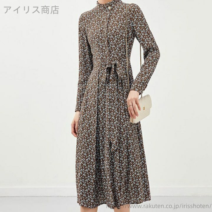 【送料無料】レディース 長袖 スタンドカラー 花柄 ミディアム丈 膝下 上品 エレガント 春 秋 冬 通勤 フォーマル パーティ(4)