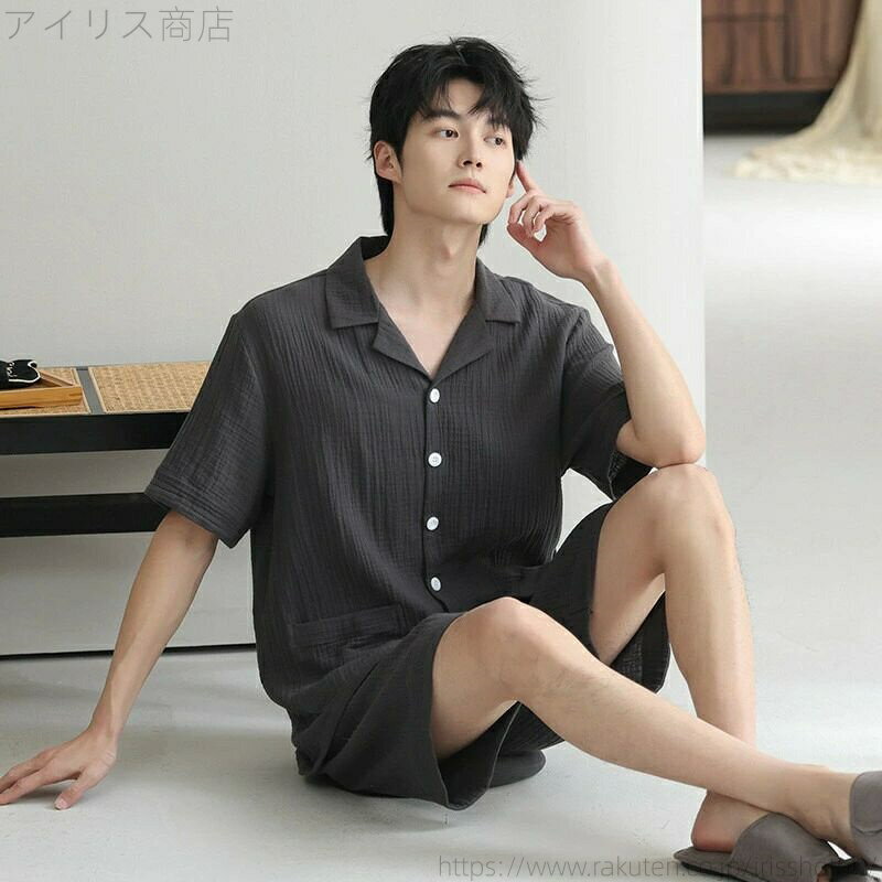 【送料無料】メンズ 半袖 無地 柔らかい 着心地良い 夏 ガーゼ 高級 ルームウェア 半袖トップス ショートパンツ ブランド 夏用