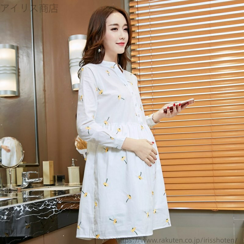 【送料無料】トップス チュニック シャツ ハーフボタン フラワー 刺しゅう 花柄 長袖 バックリボン レディース 可愛い ママコーデ ママファッション ママ服 マタニティウェア 人気 ゆったり 大きいサイズ デイリー 普段着 お出かけ おしゃれ シンプル 無地