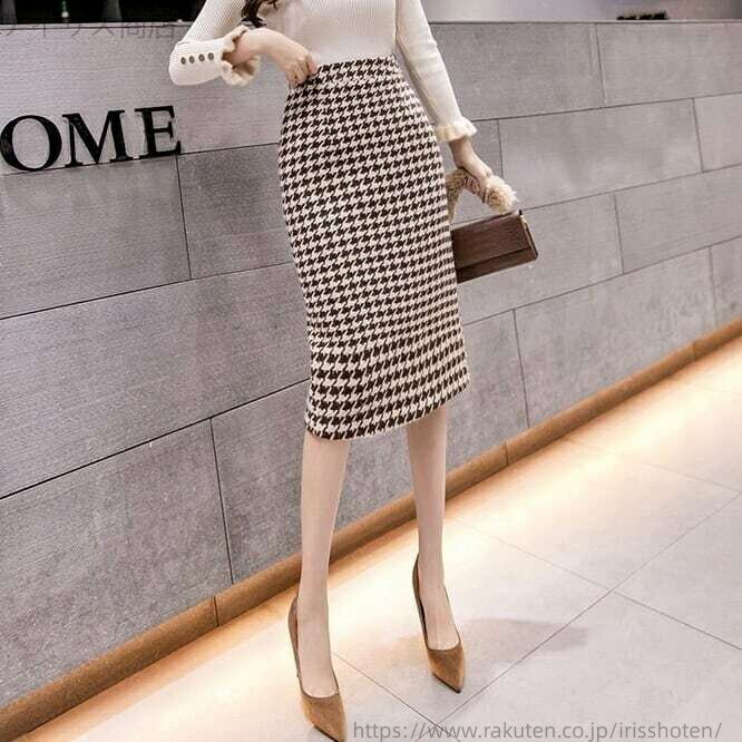 【送料無料】千鳥柄 タイトスカート バックスリット バイカラー 大人可愛い ママコーデ ママファッション 韓国系 オルチャン 人気 トレンド 新作 20代 30代 40代 きれいめ レトロ シンプル お出かけ デート おしゃれ 通勤 通学 オフィス OL デイリー 普段着 ラフ