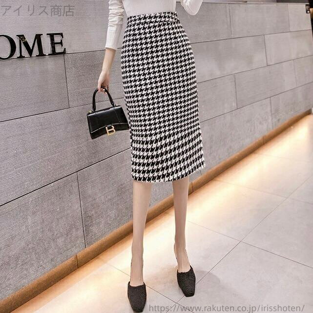 アイリス商店の【送料無料】千鳥柄 タイトスカート バックスリット バイカラー 大人可愛い ママコーデ ママファッション 韓国系 オルチャン 人気 トレンド 新作 20代 30代 40代 きれいめ レトロ シンプル お出かけ デート おしゃれ 通勤 通学 オフィス OL デイリー 普段着 ラフ｜アングル2