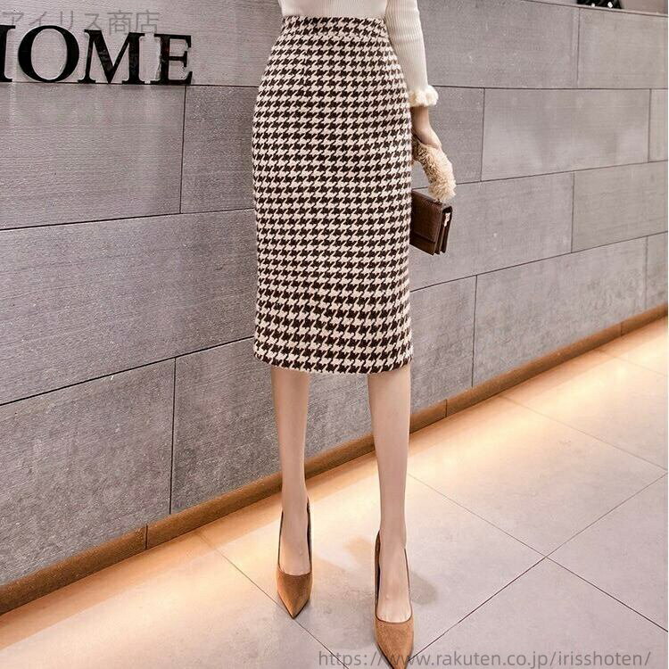 アイリス商店の【送料無料】千鳥柄 タイトスカート バックスリット バイカラー 大人可愛い ママコーデ ママファッション 韓国系 オルチャン 人気 トレンド 新作 20代 30代 40代 きれいめ レトロ シンプル お出かけ デート おしゃれ 通勤 通学 オフィス OL デイリー 普段着 ラフ｜アングル3