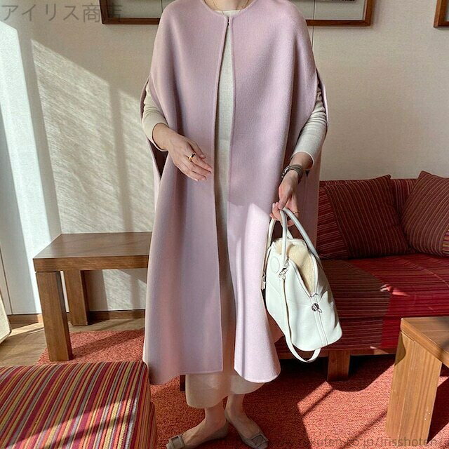 【送料無料】ロングノースリーブ ケープコート ポンチョ オープン コート ロングコート ジャケット アウター 大人可愛い ママコーデ マ..