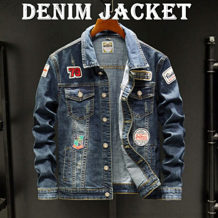 【送料無料】バッジ付き ジージャン メンズ カジュアルジャケット ショート丈 細身 Gジャン 秋アウター