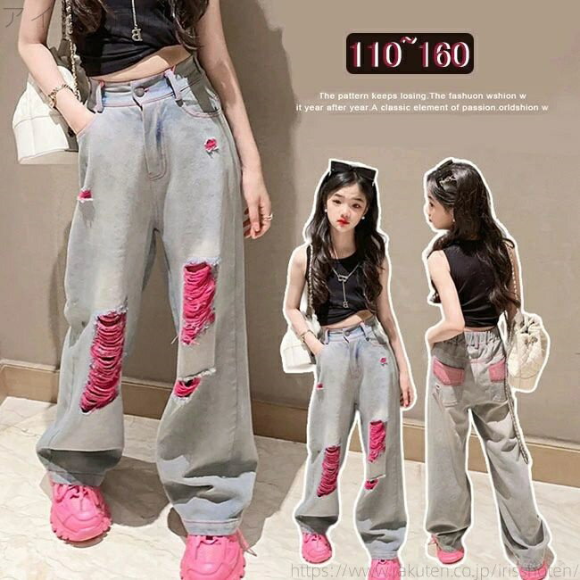 【送料無料】可愛い 子供服 女の子 デニムパンツ 可愛い かわいい デニム パンツ ダメージ ジーンズ 女..