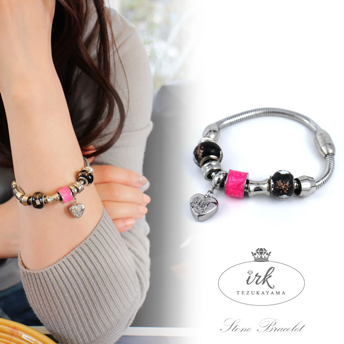 ブレスレット ストーン ピンク 大人カジュアル 夏 リゾート モチーフ アクセント レディース レディス 大粒 ステンレス チェーン シンプル ジュエリー ア...