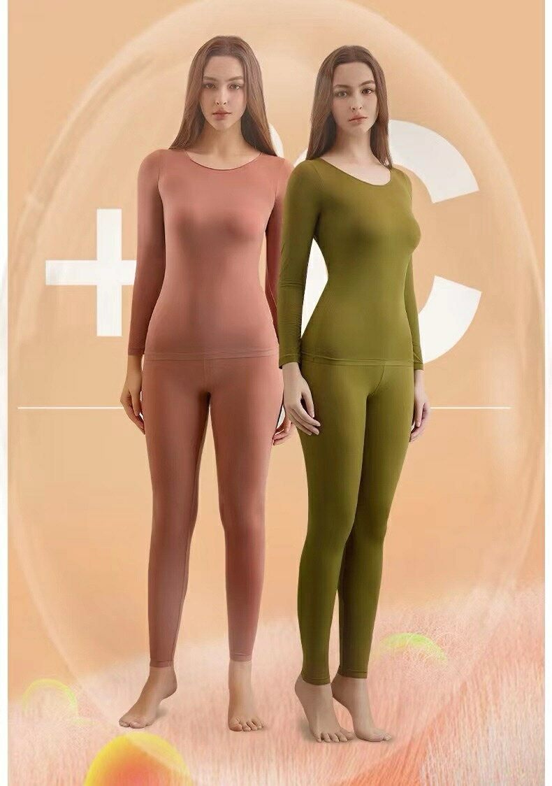 【メール便送料無料】シームレスサーマルアンダーウェア ソフトで極薄 保温下着 快適なアンダーウェアー アンダー下着 上下セット 響かない 暖 熱エネルギーヒアルロン酸美肌下着