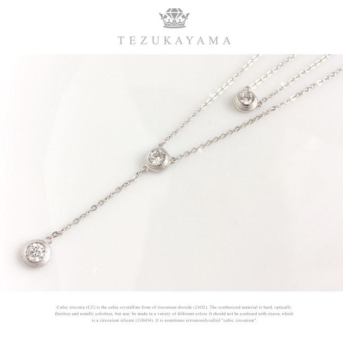 Rakuten - 2連3石ネックレス レディース シルバー925 シンプル ジュエリー レディス アクセサリー 金属アレルギー 女性 大人 華奢　オフィス　上品　プレゼント ギフト ブランド 人気 かわいい おしゃれ 【メール便送料無料】
