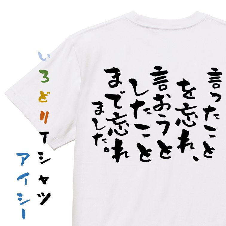 【長袖・ドライ有】ネタ系Tシャツ【言ったことを忘れ、言おうとしたことまで忘れました。】おもしろTシャツ ネタTシャツ 文字Tシャツ ギフト プレゼント 贈り物 メッセージ 名言 団体 ウケ狙い 誕生日 記念日 職場 飲み会 推し活 出し物 発表会 学生のサムネイル