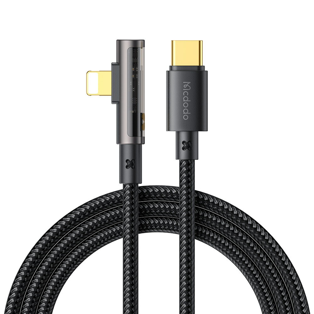 Mcdodo 3A 36W Type-C to Lightning L字型 ケーブル USB PD 急速充電 データ同期 タイプc 充電ケーブル L タイプC ライトニング 透明コネクタ ナイロン編み アルミ合金 1.2m iPhone iPad
