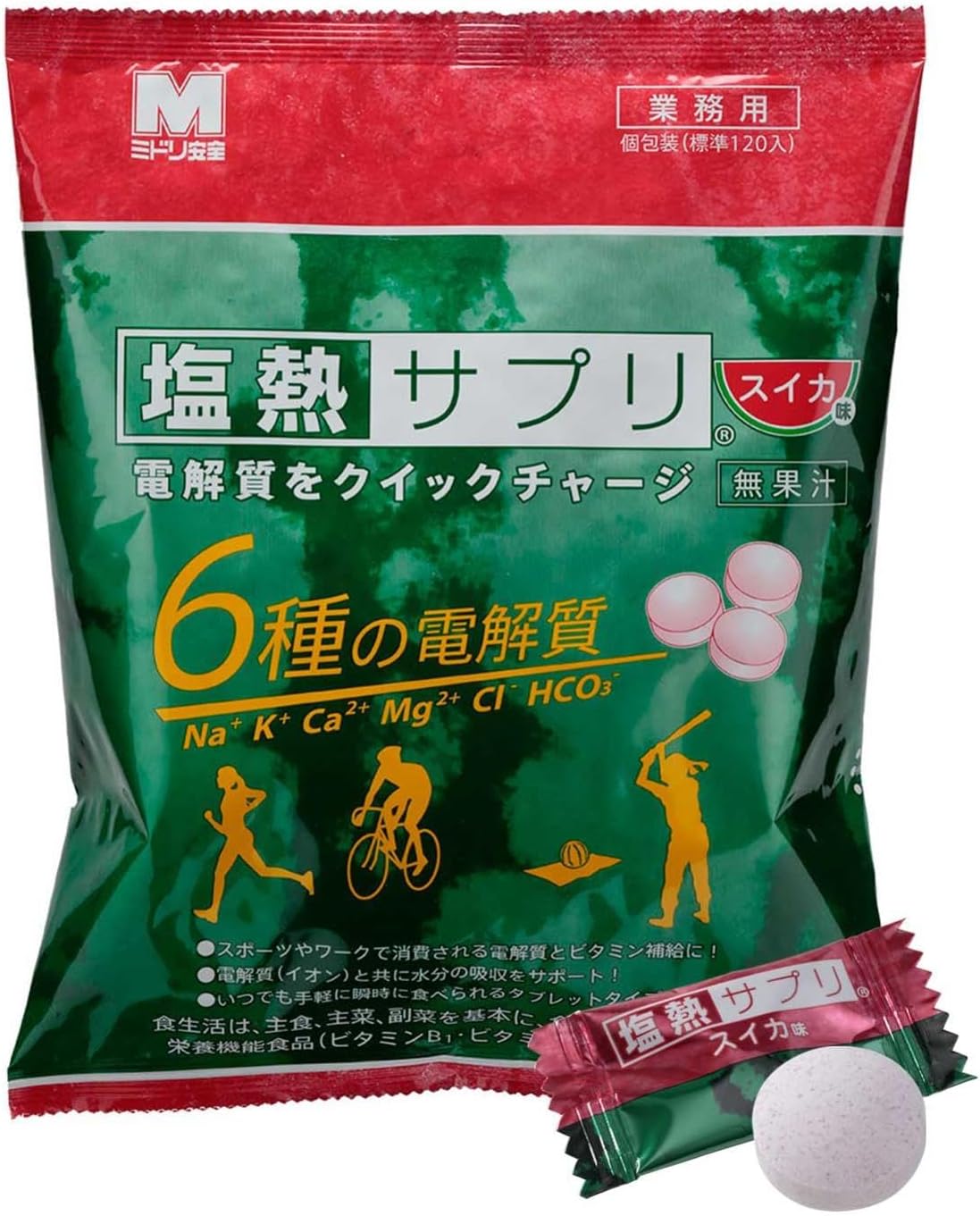 ミドリ安全 塩熱サプリ スイカ味 業務用 168g（約120粒入/個包装） 1袋 サプリ サプリメント タブレット 熱中症 暑さ 対策 スポーツ 運動 栄養 電解質 水分 塩分 補給