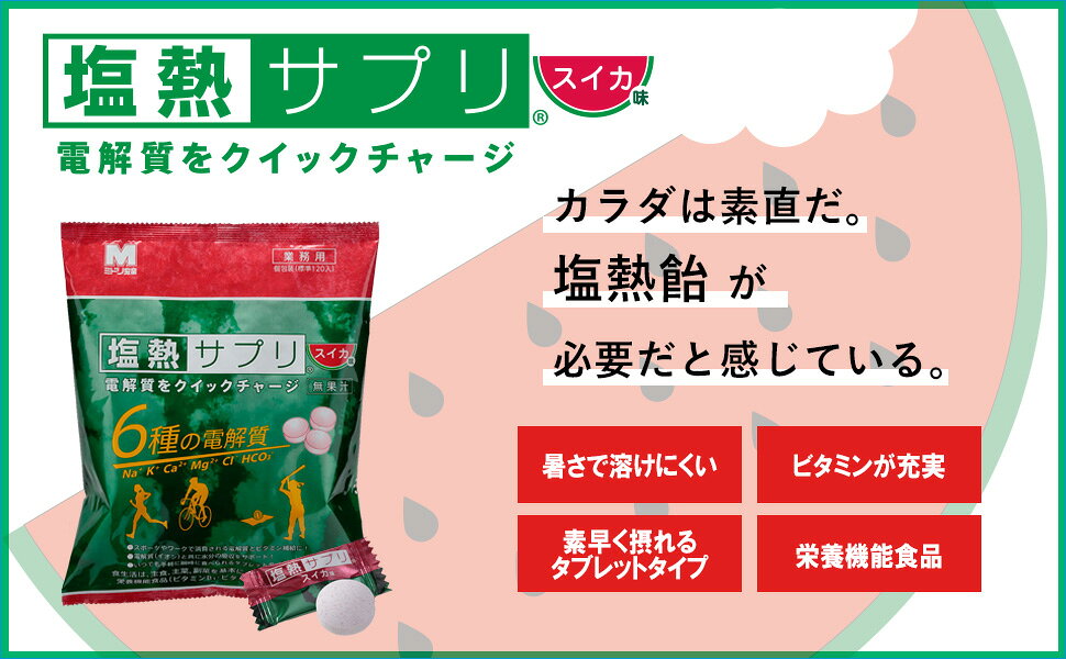 ミドリ安全 塩熱サプリ スイカ味 すいか 業務用 168g（約120粒入/個包装） 1袋 サプリ サプリメント タブレット 暑さ 熱中症 スポーツ 運動 栄養 電解質 水分 塩分 補給 irodoripharmacy-10000242 トータルケアメディック サンプル画像3