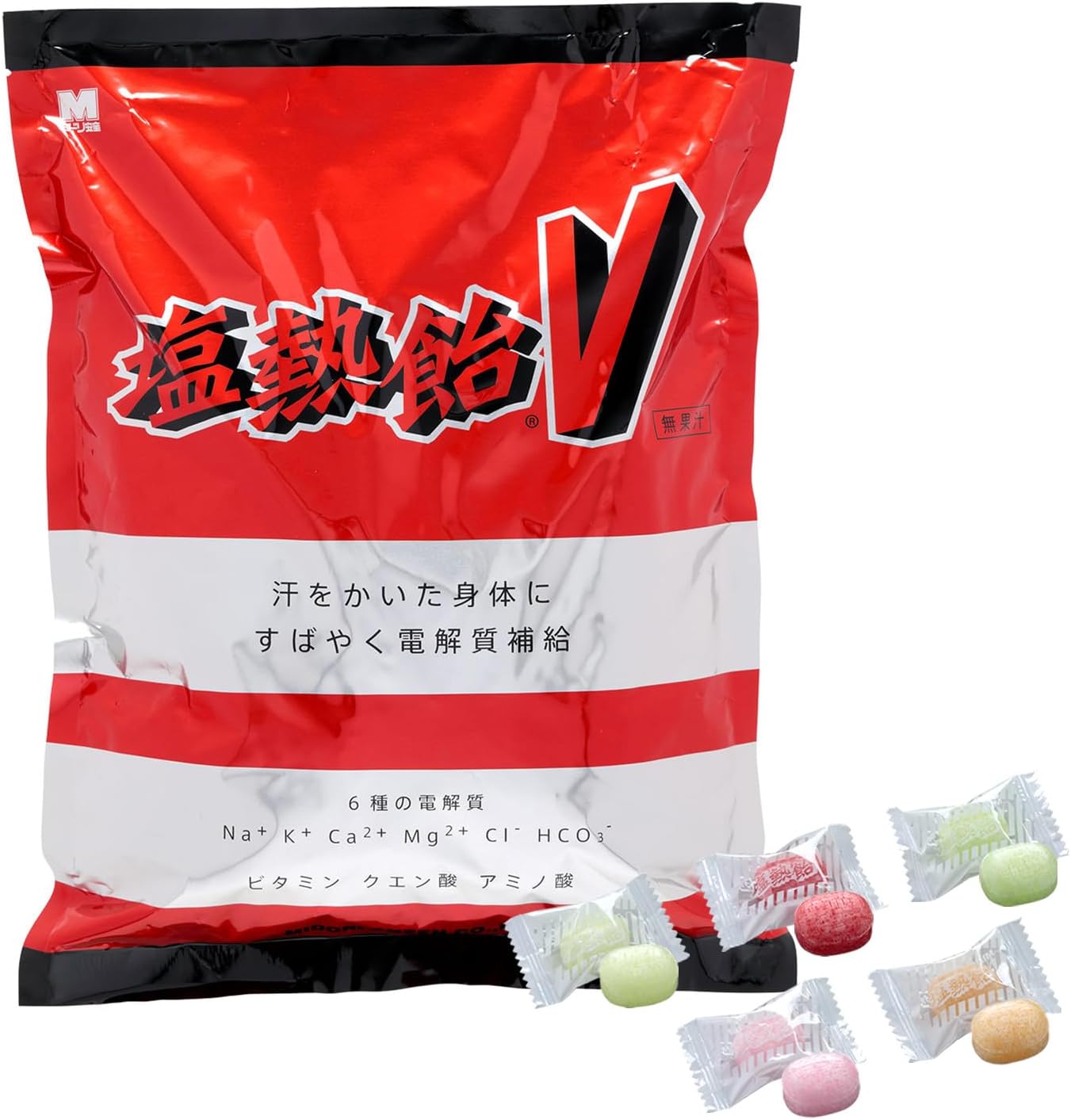 【ミドリ安全】 塩熱飴V（ファイブ） 1kg 約185粒入 5味セット 熱中対策 電解質サポート 業務用 キャンディ 日本製 健康食品 レモン トマト マスカット 梅 コーラ 熱中症 現場 仕事 炎天下 スポーツ 夏 塩分補給 部活動 イベント フェス アウトドア 個包装（楽天・トータルケアメディック）