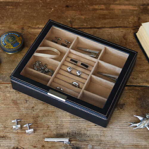 クーポン発行中 アクセサリーケース メンズ収納 アクセサリーケース 240-456 Elementum ジュエリーケース カフスケース レザーケース 収納 カフス コレクション ネクタイピン 革 レザー